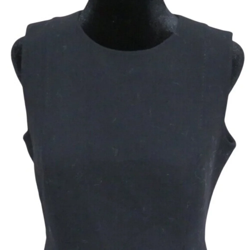 Tory Burch Black Wool Blend Sheath dress slash zipper pockets gold accents sz 4